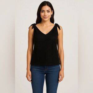 ‼️SOLD‼️ W5 Black Eyelet Crochet/Lace Knit Tank With Tie Shoulders Size Medium